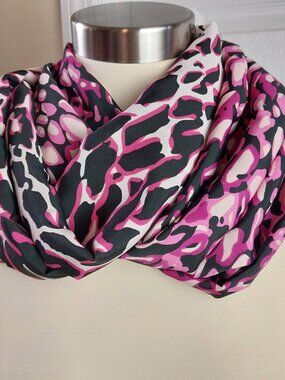Pink and Black Animal Print Infinity Scarf, Lightweight Chiffon Shawl
